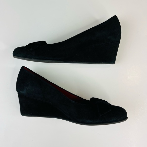 Rue Du Jour Paris Women’s Black Suede Round Toe Pump Wedge Heels Size 37 - Picture 7 of 7